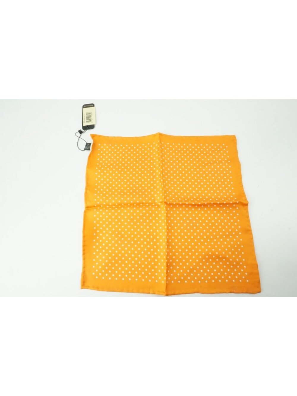 Rubinacci LH Tangerine Orange White Polka Dot 100% Silk Pocket Square